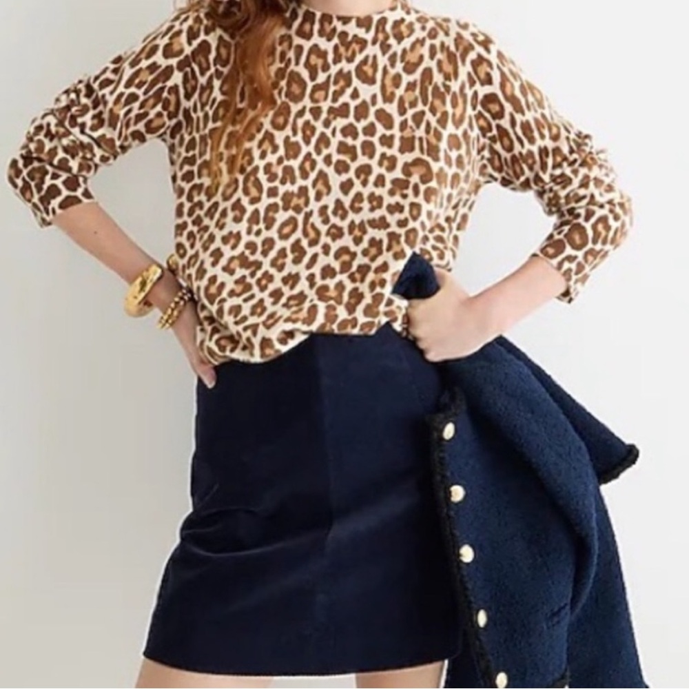 J. Crew Leopard 🐆 Print Cashmere Crewneck Sweater Luxurious Animal  Safari M